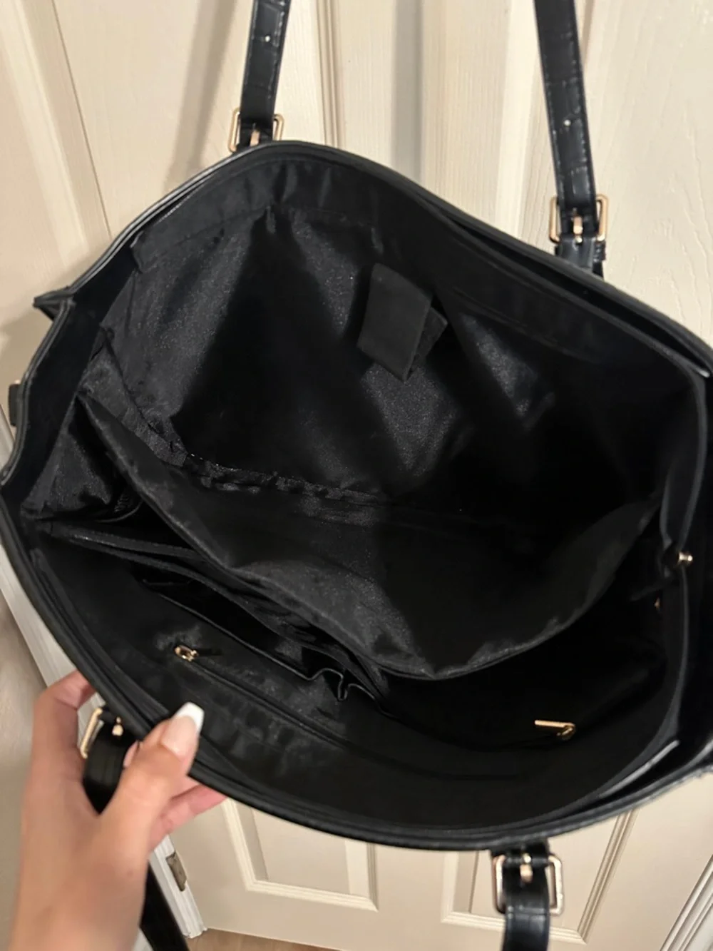 Elegant Croc-Embossed Laptop Shoulder Tote Bag, Black, Fits up to 16” Laptop